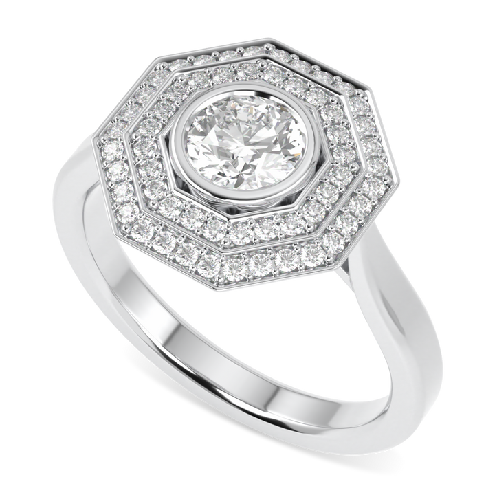 Brilliance 40 Platinum Diamond Double Octagonal Halo Ring