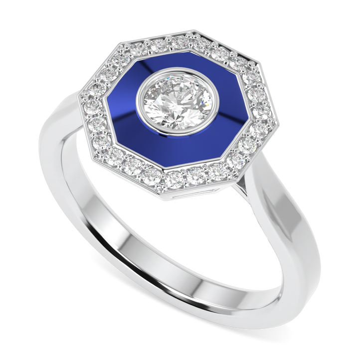 Brilliance 40 Platinum Diamond Enamel Octagonal Halo Ring