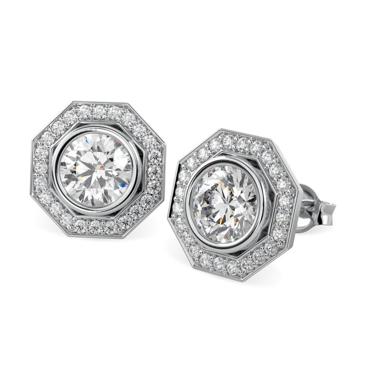 Brilliance 40 Platinum Diamond Octagonal Halo Earrings