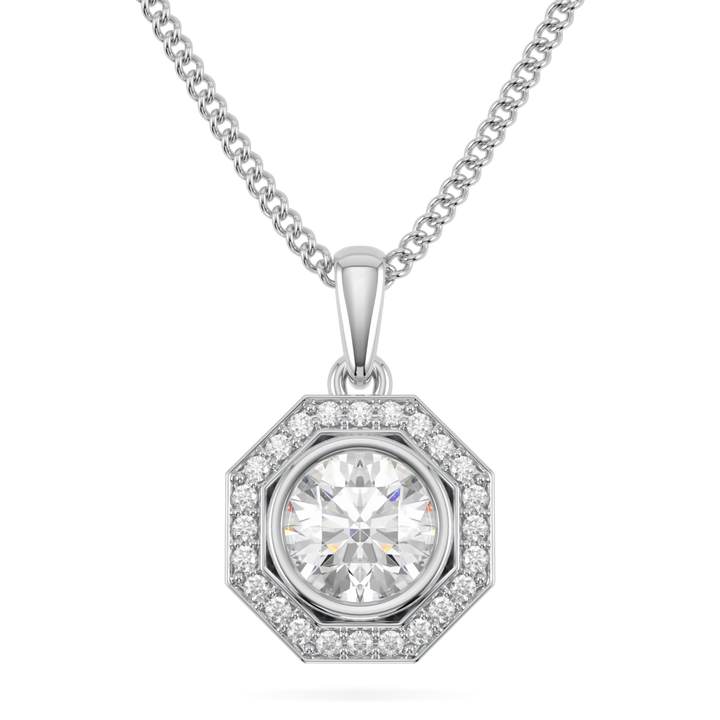 Brilliance 40 Platinum Diamond Octagonal Halo Solitaire Pendant