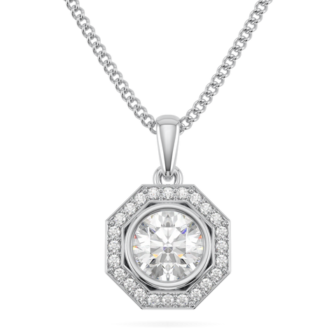 Brilliance 40 Platinum Diamond Octagonal Halo Solitaire Pendant