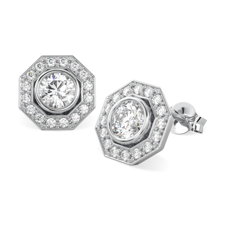 Brilliance 40 Small Platinum Diamond Octagonal Halo Earrings