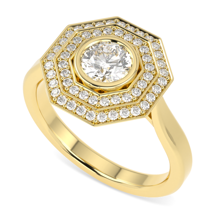 Brilliance 40 Yellow Gold Diamond Double Octagonal Halo Ring