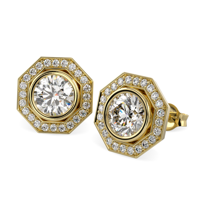 Brilliance 40 Yellow Gold Diamond Octagonal Halo Earrings