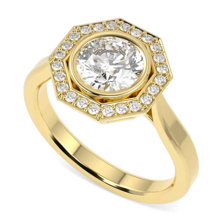 Brilliance 40 Yellow Gold Diamond Octagonal Halo Ring