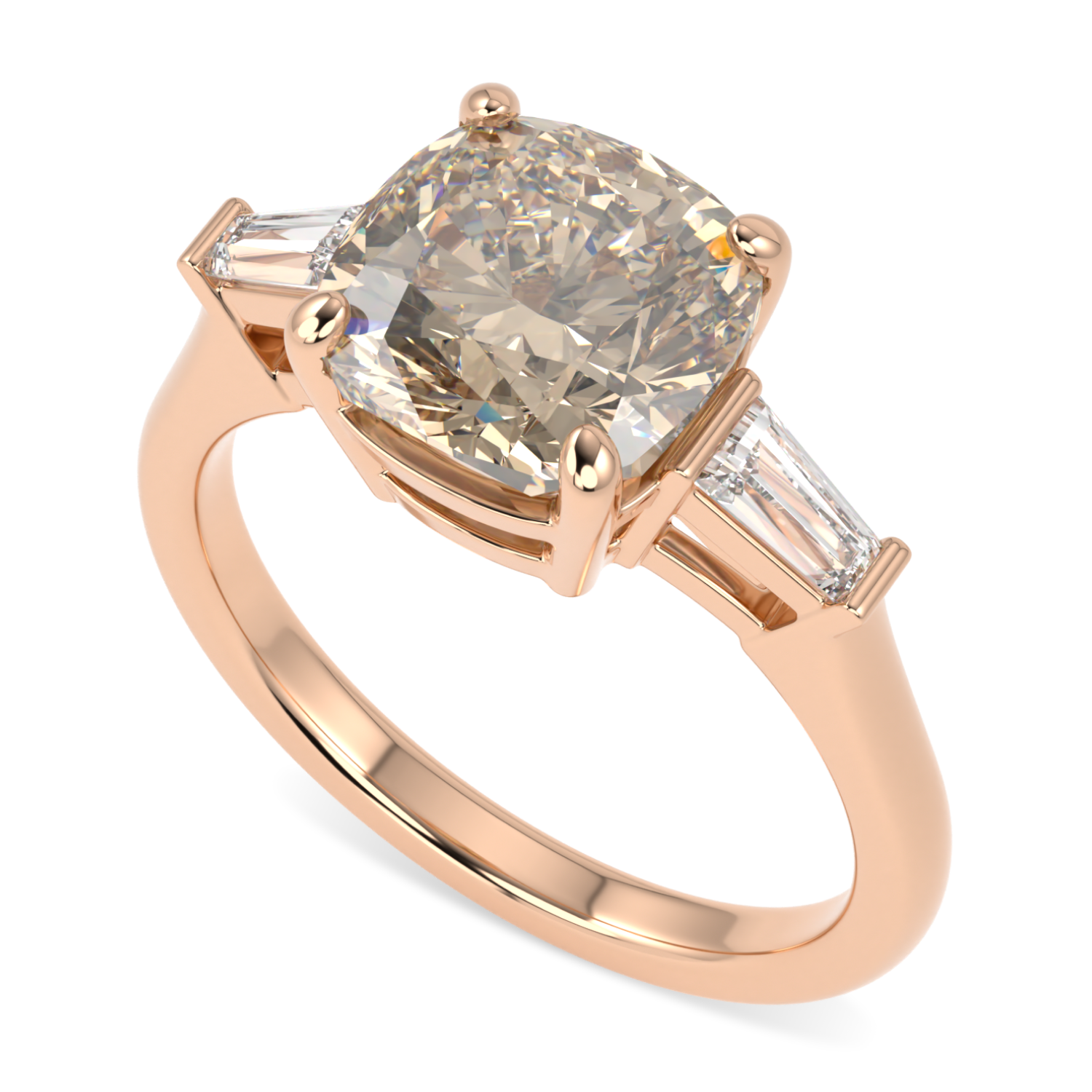 Champagne Diamond Three Stone Rose Gold Ring