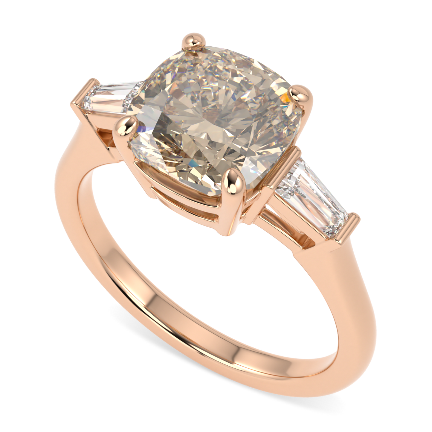 Champagne Diamond Three Stone Rose Gold Ring