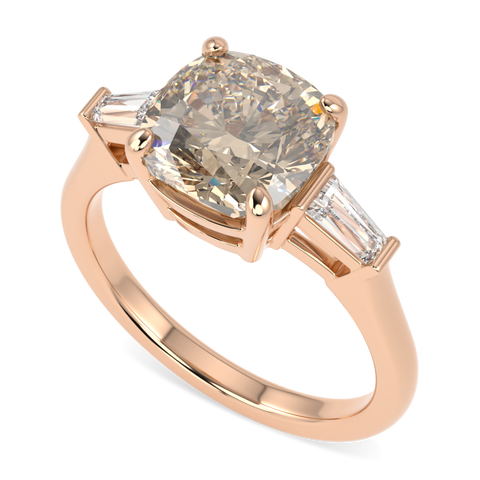 Champagne Diamond Three Stone Rose Gold Ring