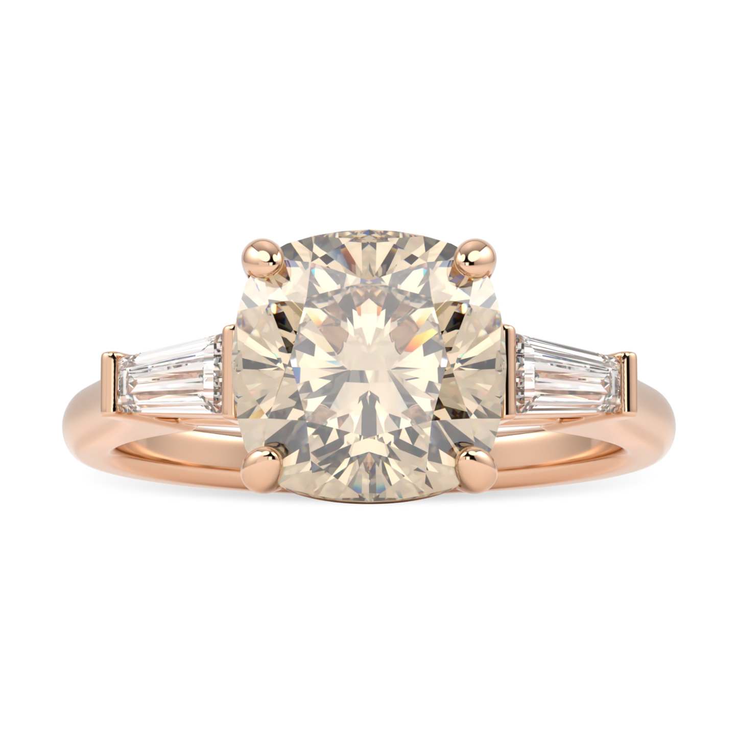 Champagne Diamond Three Stone Rose Gold Ring