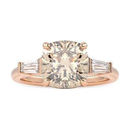 Champagne Diamond Three Stone Rose Gold Ring