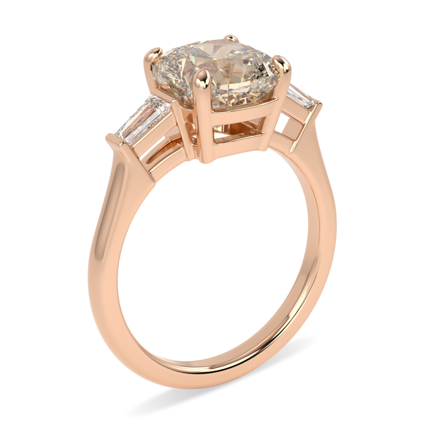 Champagne Diamond Three Stone Rose Gold Ring