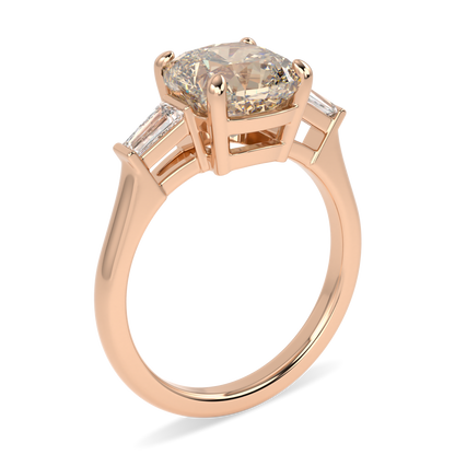 Champagne Diamond Three Stone Rose Gold Ring