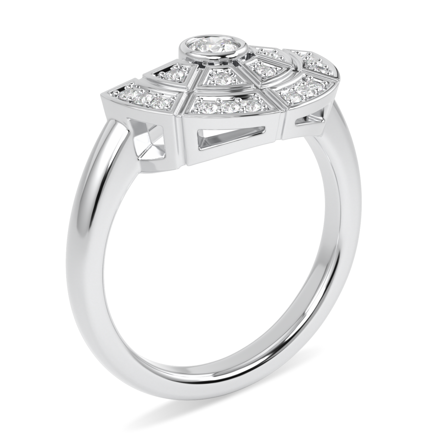 Cipher White Gold Diamond Geometric Half Halo Ring