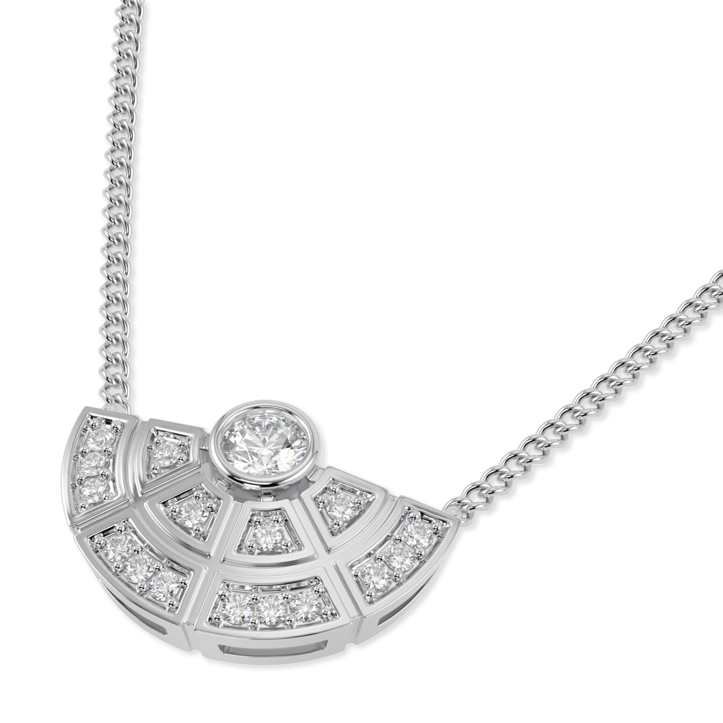 Cipher White Gold Diamond Geometric Half Halo Solitaire Pendant