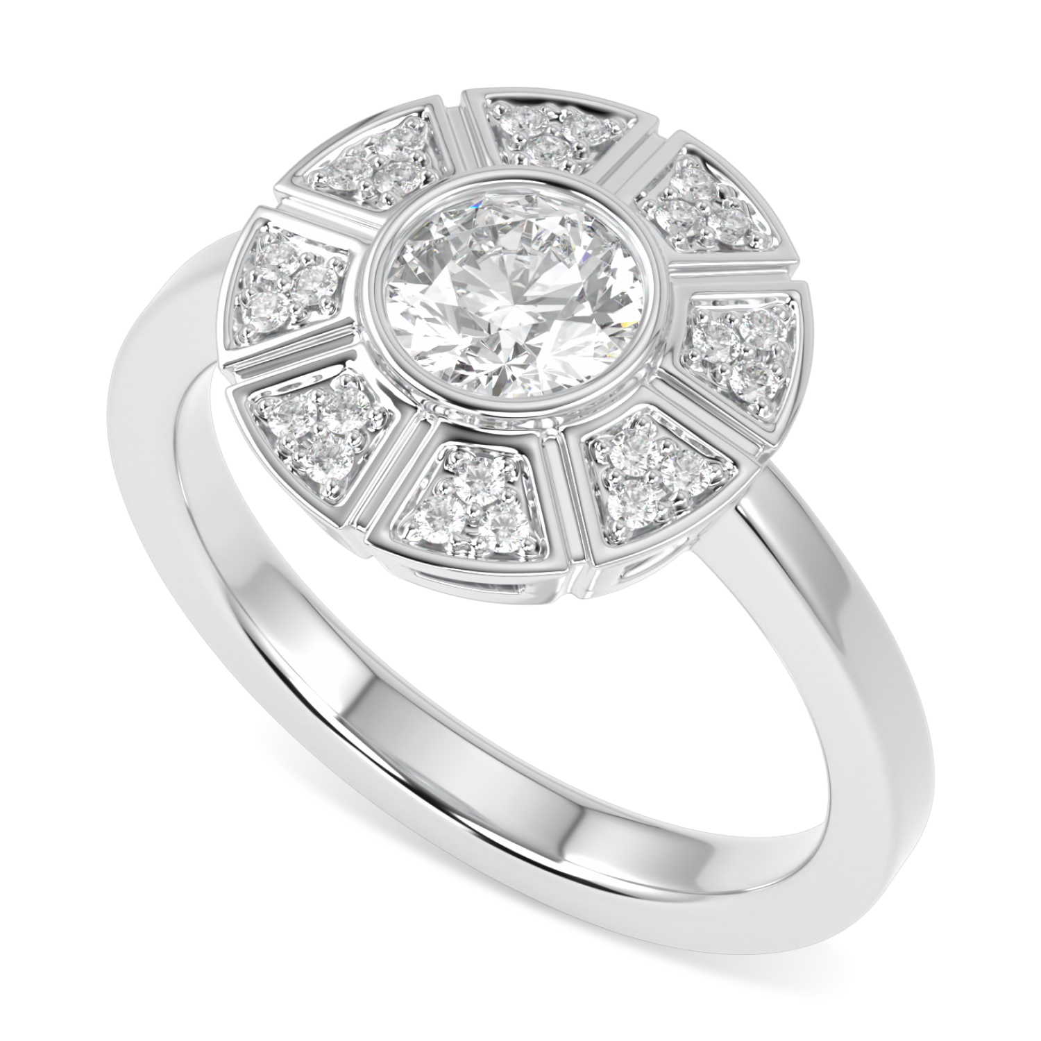 Cipher White Gold Diamond Geometric Halo Ring