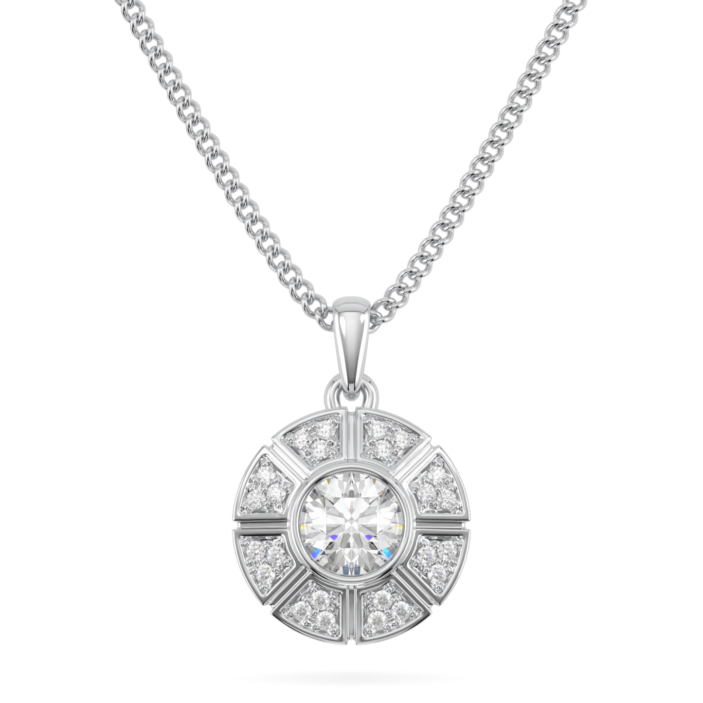 Cipher White Gold Diamond Geometric Halo Solitaire Pendant