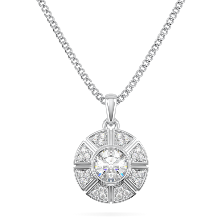 Cipher White Gold Diamond Geometric Halo Solitaire Pendant