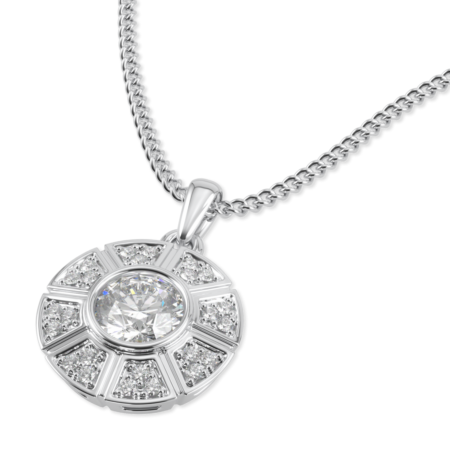 Cipher White Gold Diamond Geometric Halo Solitaire Pendant