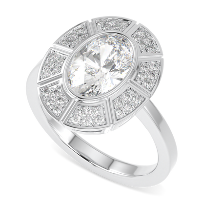 Cipher White Gold Oval Shaped Diamond Geometric Halo Ring