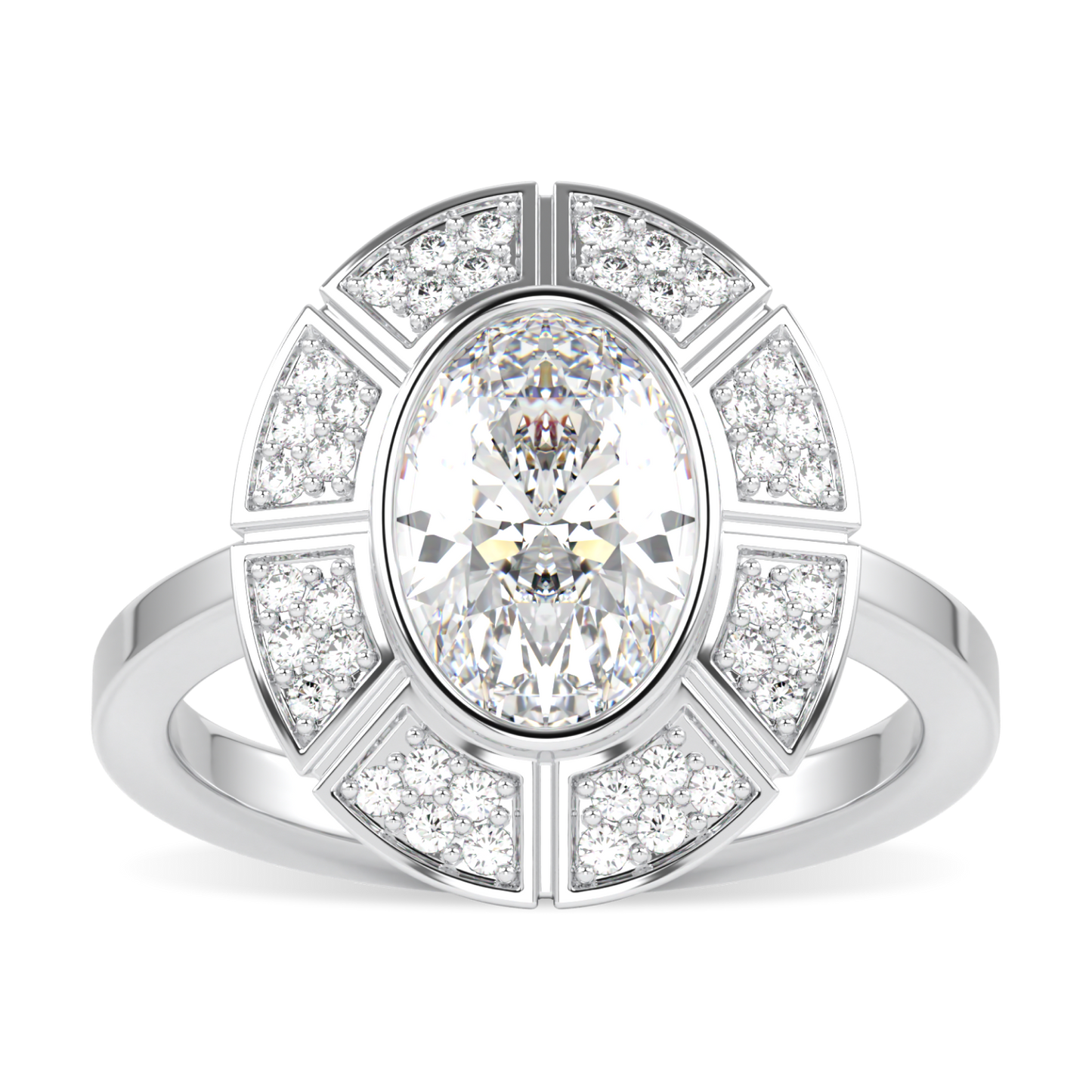 Cipher White Gold Oval Shaped Diamond Geometric Halo Ring