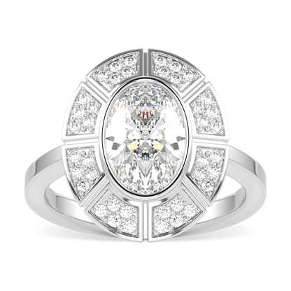 Cipher White Gold Oval Shaped Diamond Geometric Halo Ring