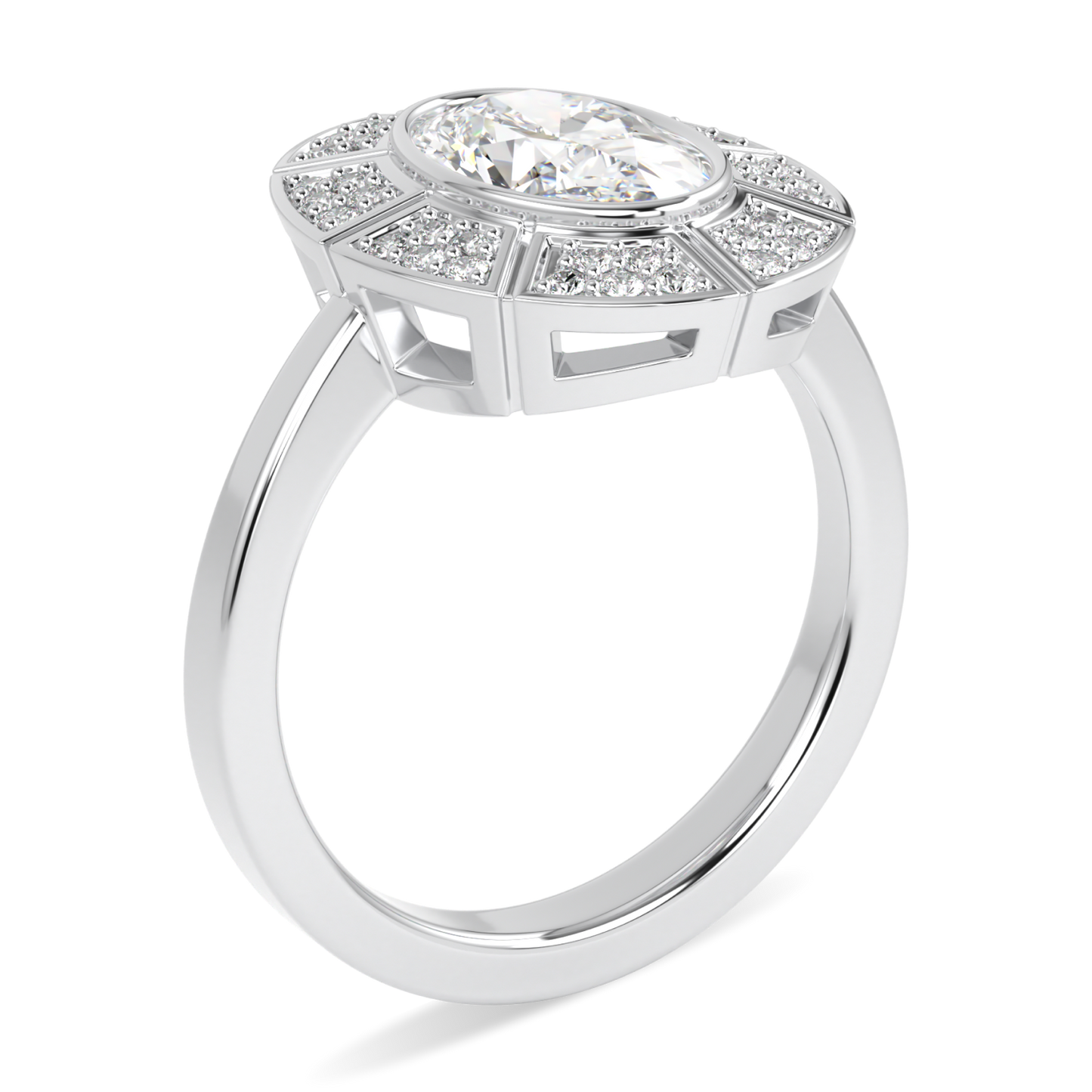 Cipher White Gold Oval Shaped Diamond Geometric Halo Ring