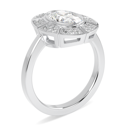 Cipher White Gold Oval Shaped Diamond Geometric Halo Ring