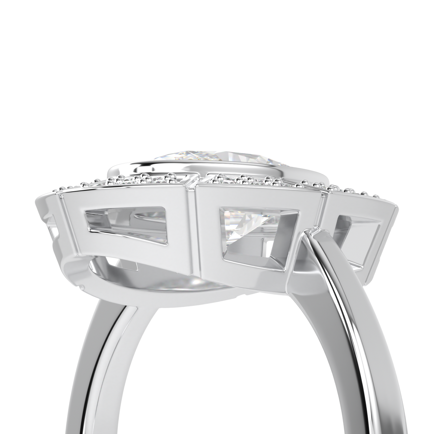 Cipher White Gold Oval Shaped Diamond Geometric Halo Ring