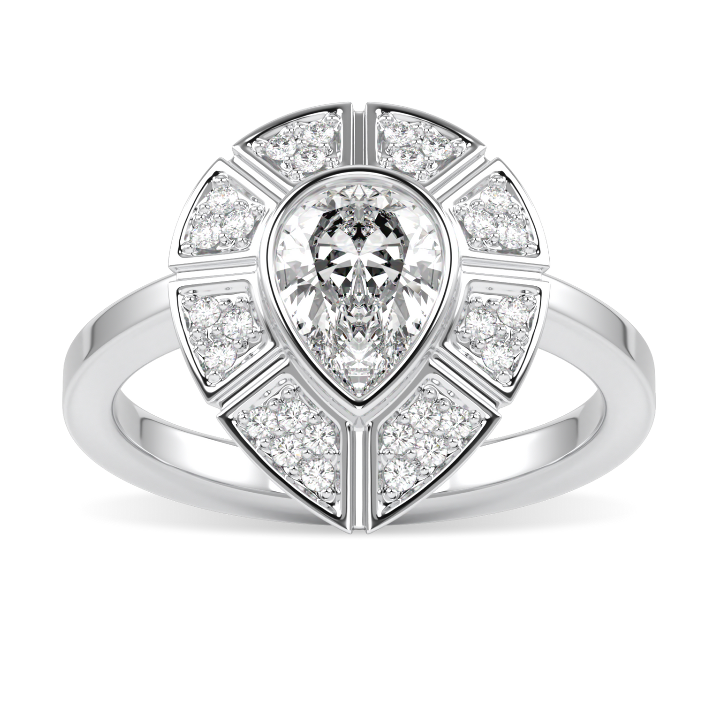 Cipher White Gold Pear Shaped Diamond Geometric Halo Ring