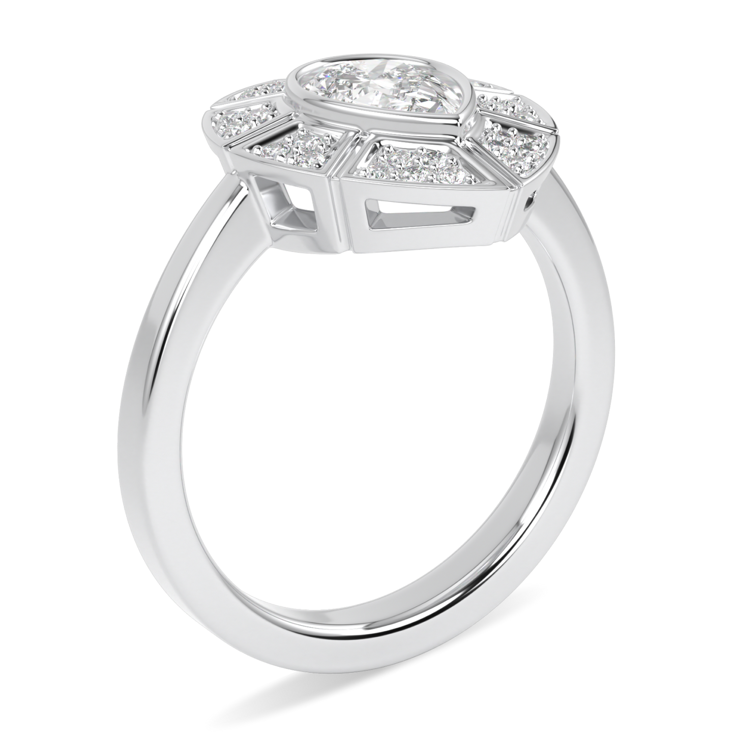 Cipher White Gold Pear Shaped Diamond Geometric Halo Ring