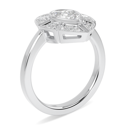 Cipher White Gold Pear Shaped Diamond Geometric Halo Ring