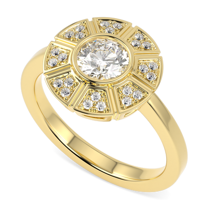 Cipher Yellow Gold Diamond Geometric Halo Ring