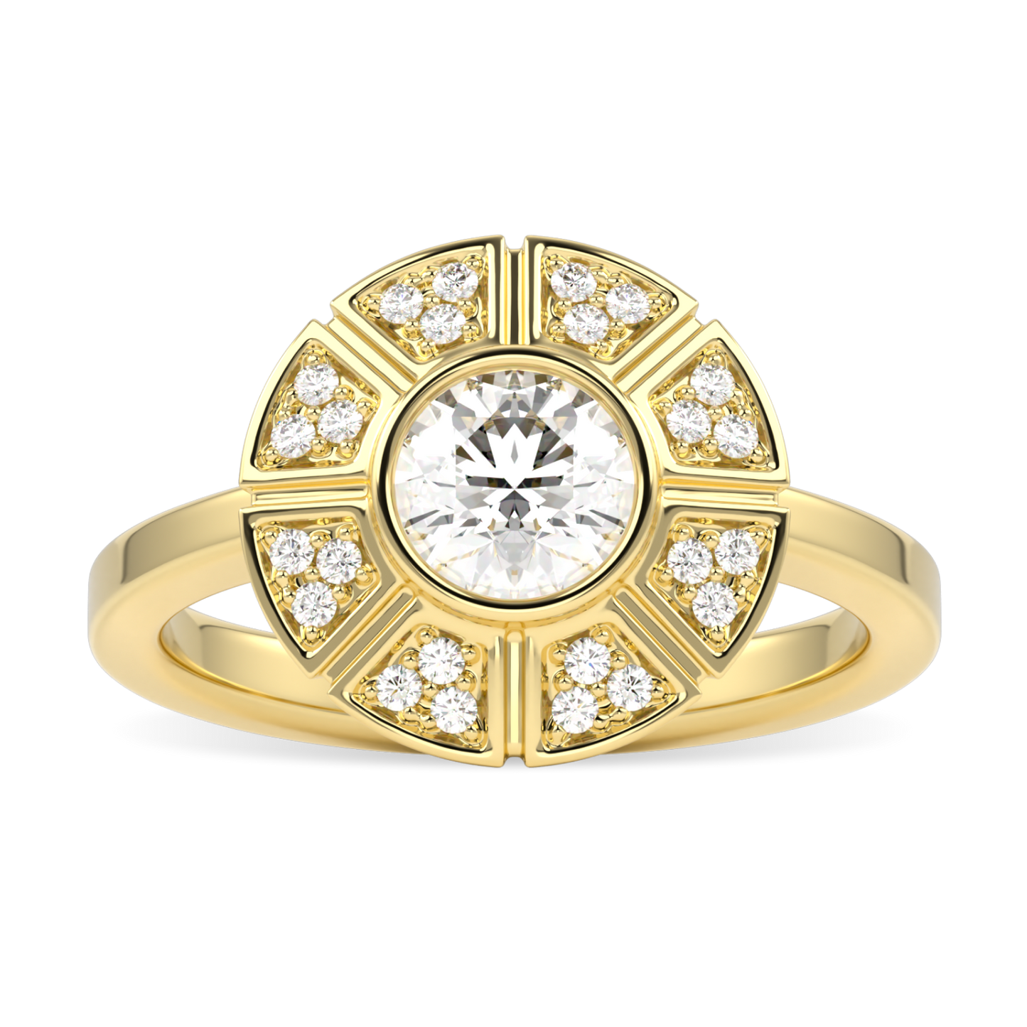 Cipher Yellow Gold Diamond Geometric Halo Ring