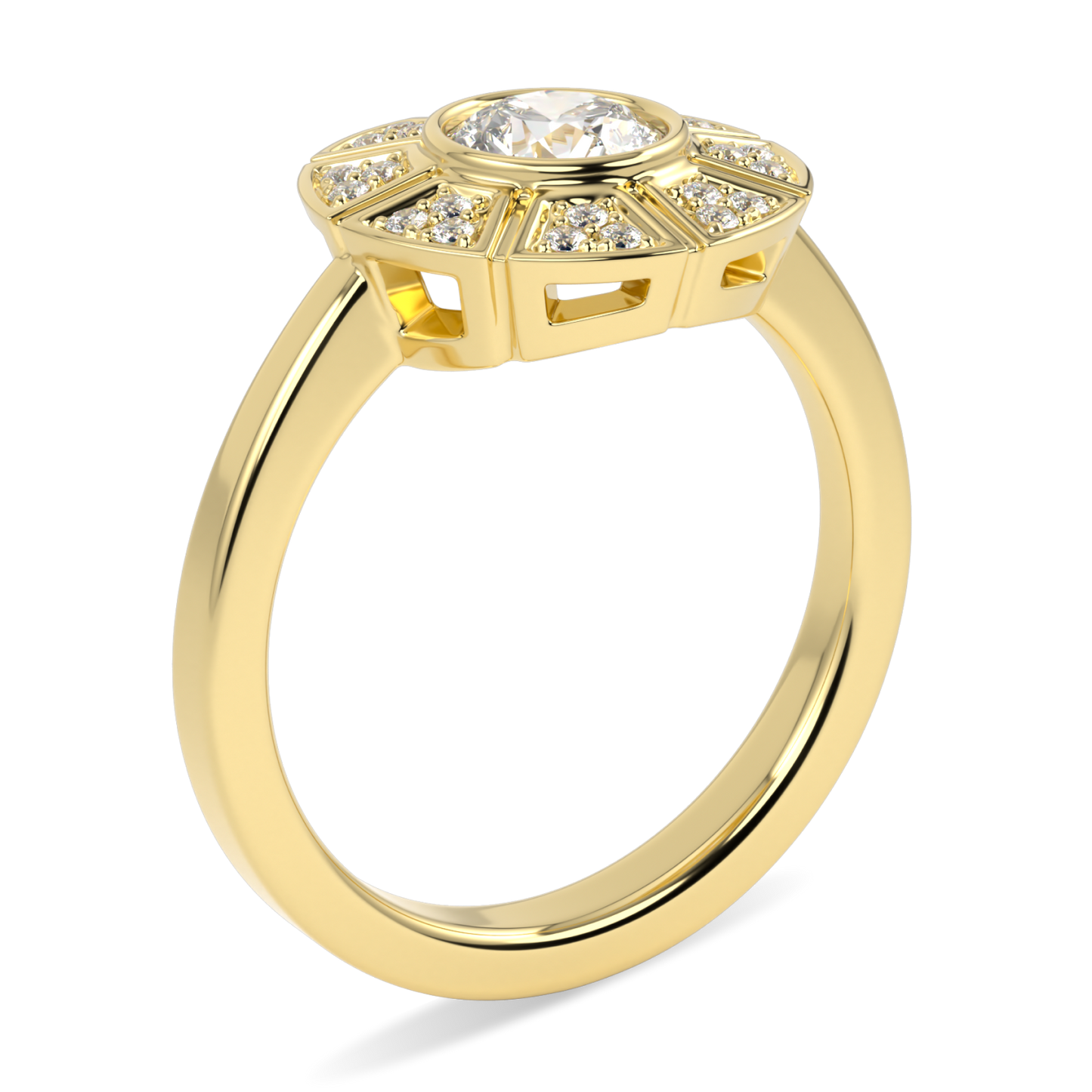 Cipher Yellow Gold Diamond Geometric Halo Ring