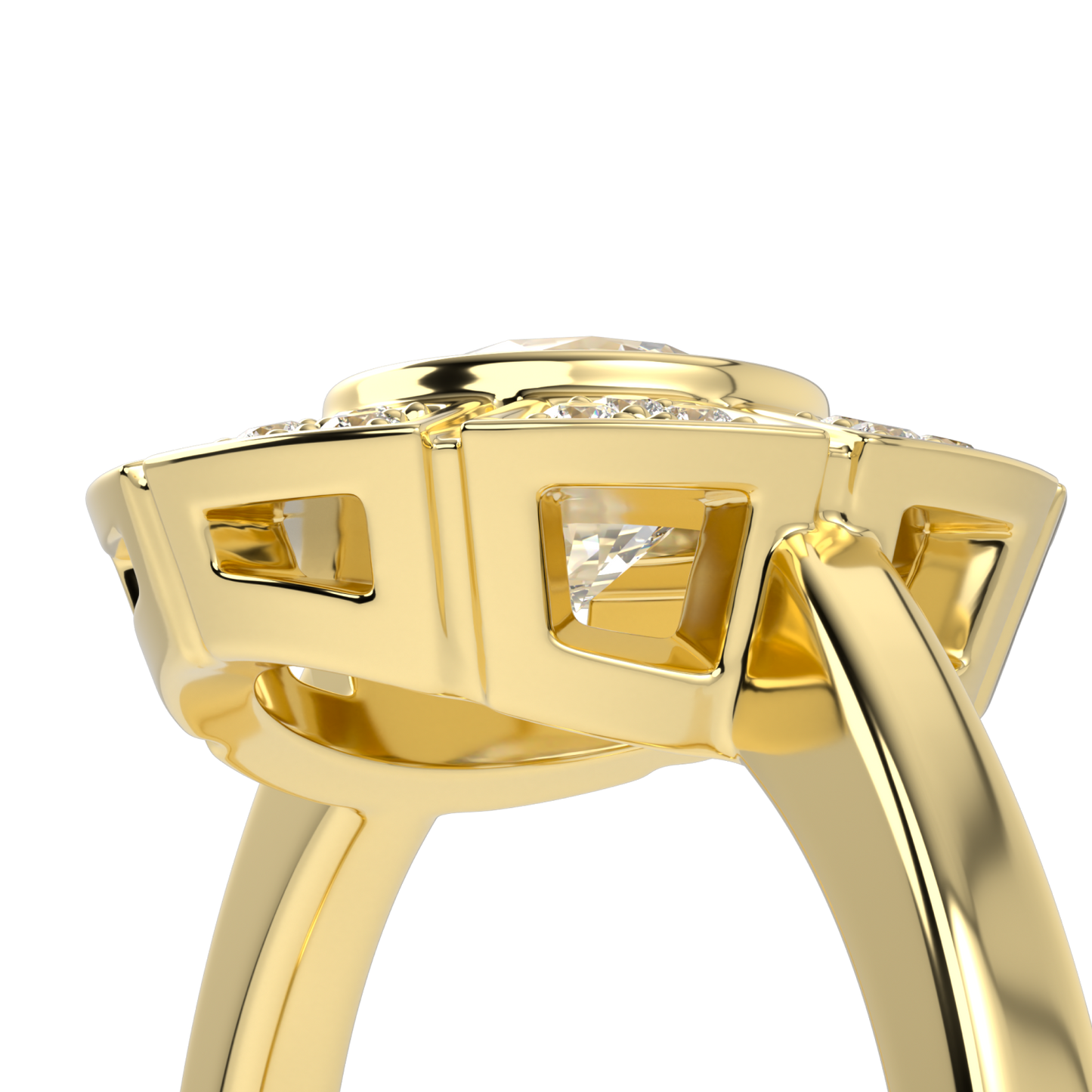 Cipher Yellow Gold Diamond Geometric Halo Ring