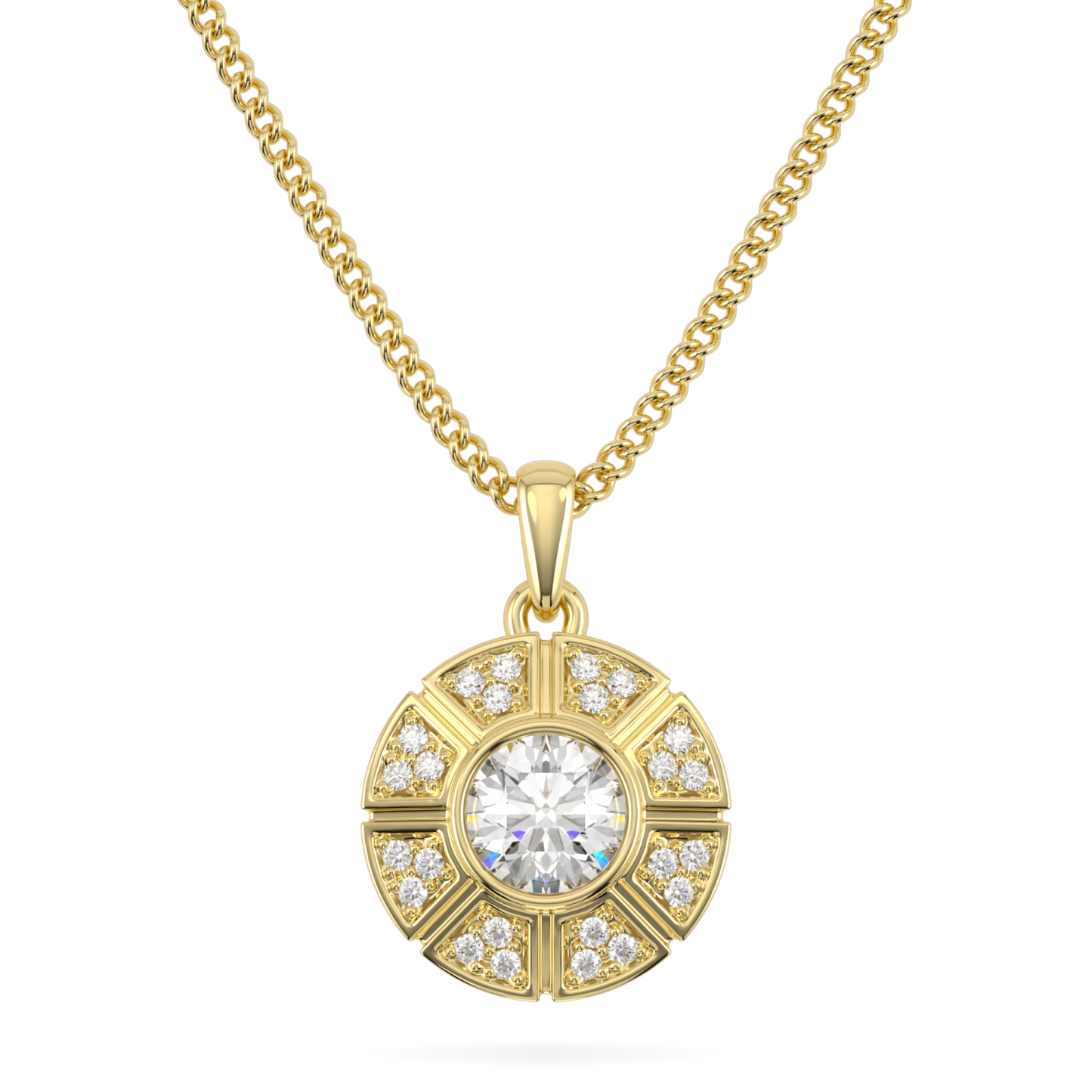 Cipher Yellow Gold Diamond Geometric Halo Solitaire Pendant