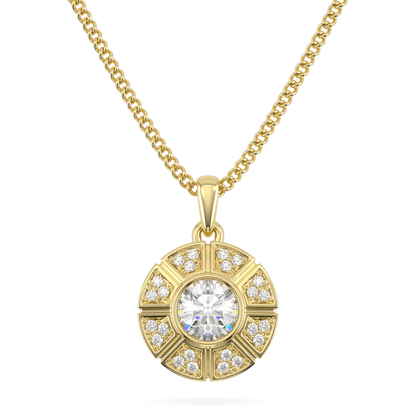 Cipher Yellow Gold Diamond Geometric Halo Solitaire Pendant