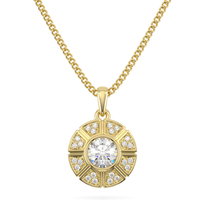 Cipher Yellow Gold Diamond Geometric Halo Solitaire Pendant