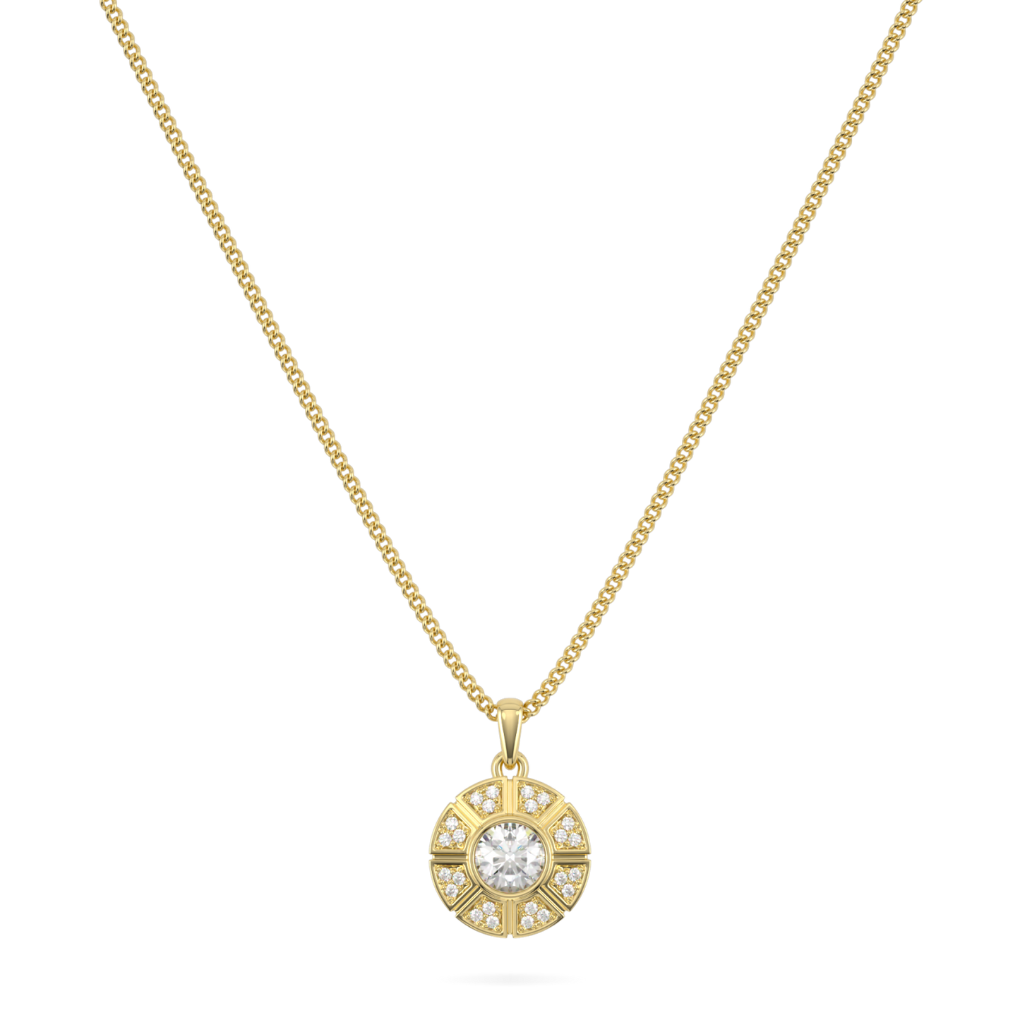 Cipher Yellow Gold Diamond Geometric Halo Solitaire Pendant