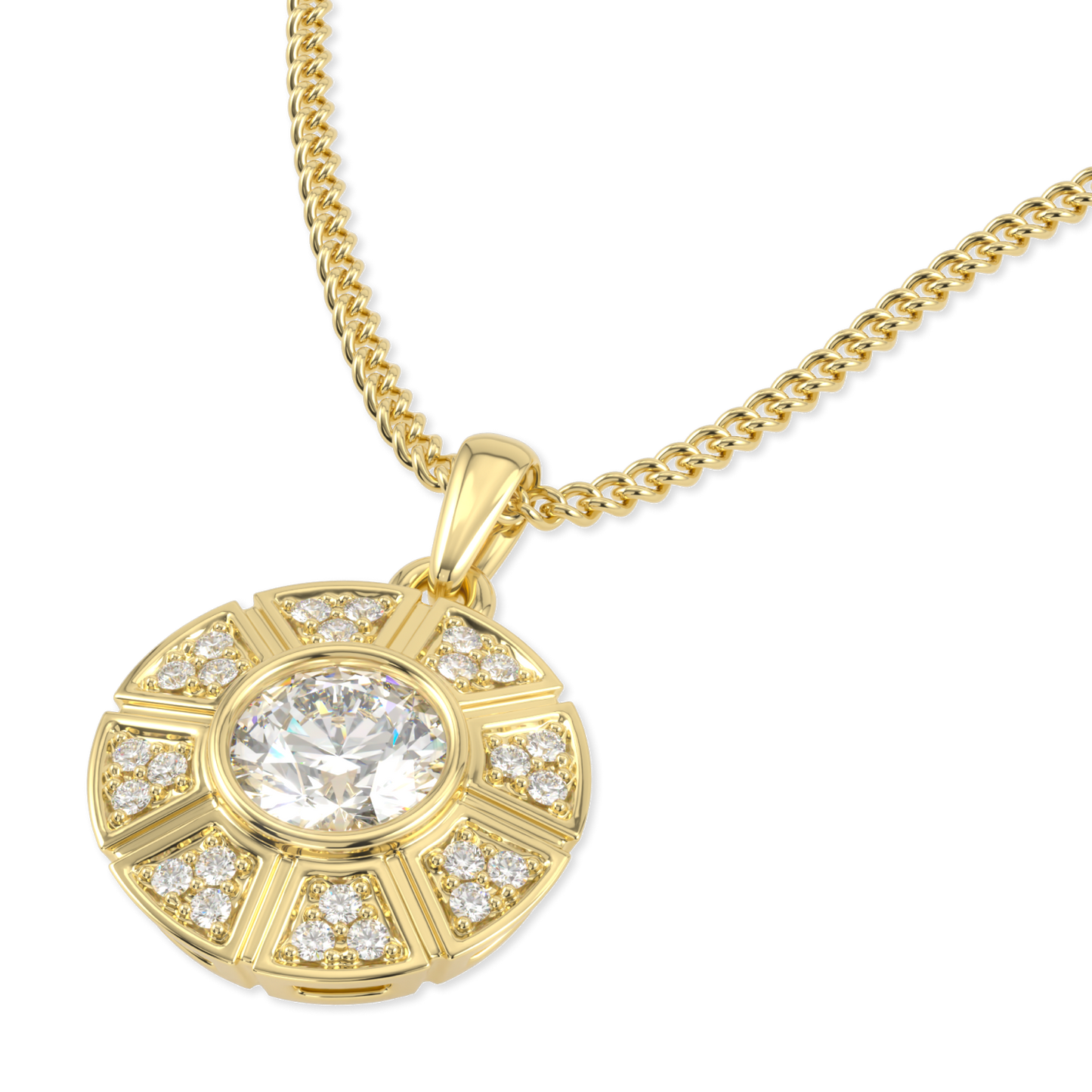 Cipher Yellow Gold Diamond Geometric Halo Solitaire Pendant