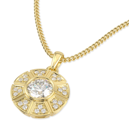 Cipher Yellow Gold Diamond Geometric Halo Solitaire Pendant