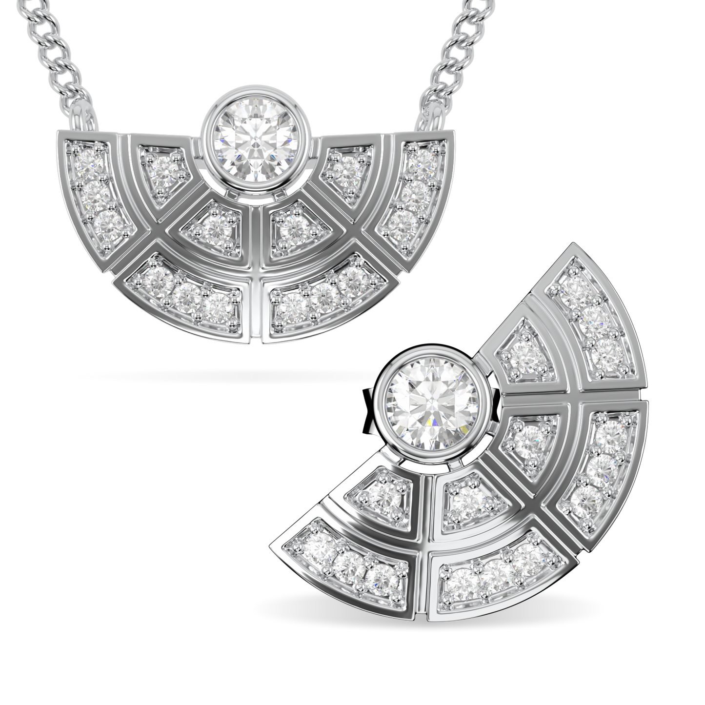 Cipher White Gold Half Halo Earrings and Pendant Set