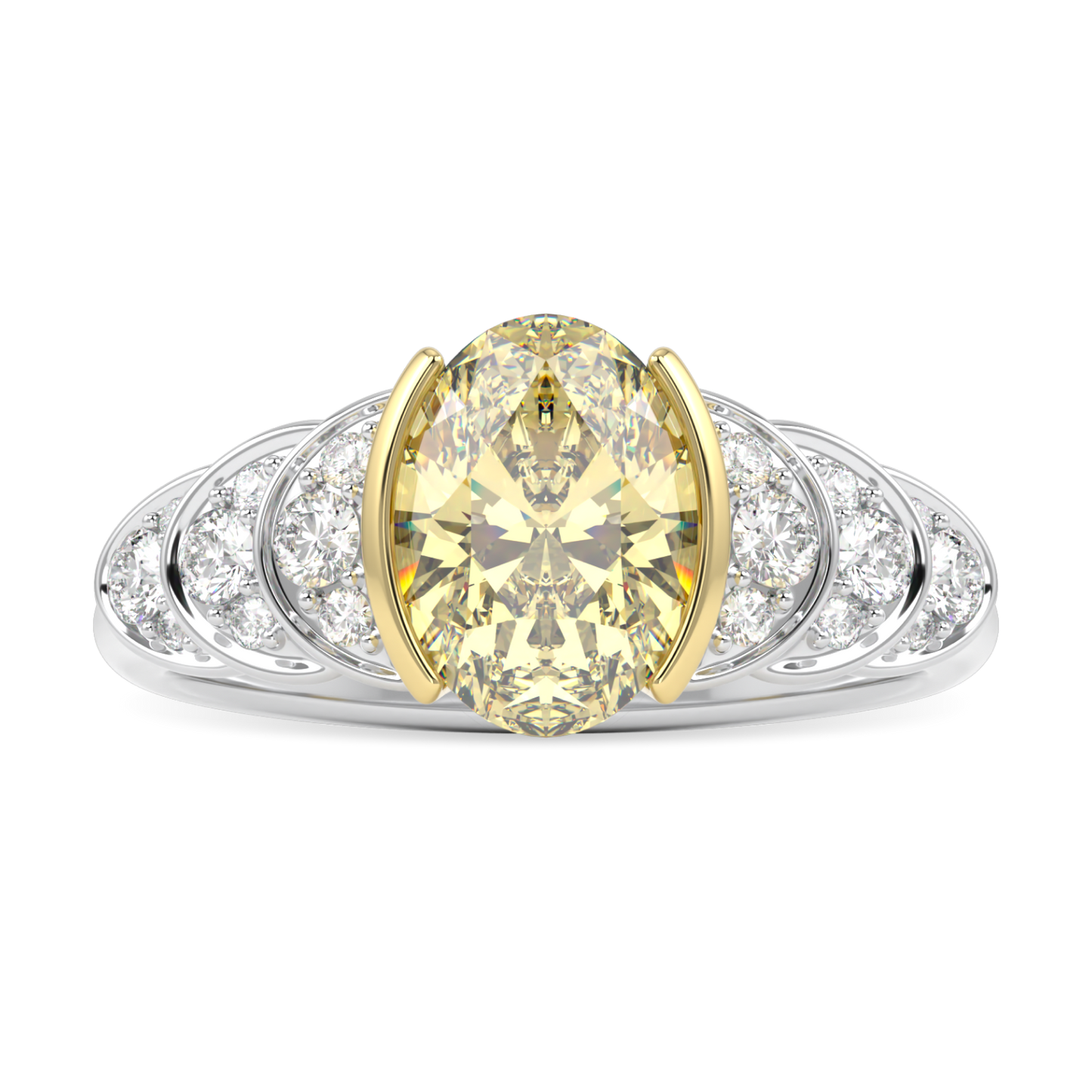 Cove Platinum Oval Cut Fancy Intense Yellow Diamond Engagement Ring 1.01cts