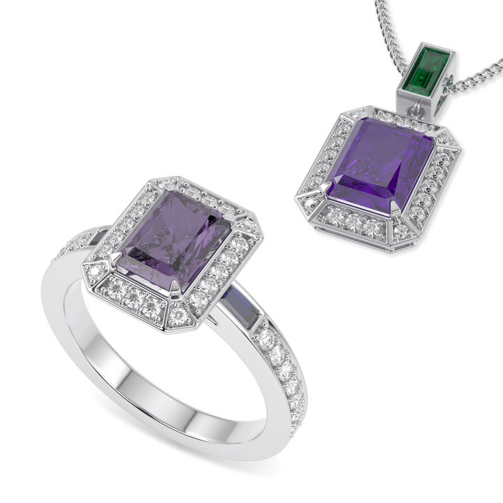 Empower White Gold Amethyst Pendant and Ring Set