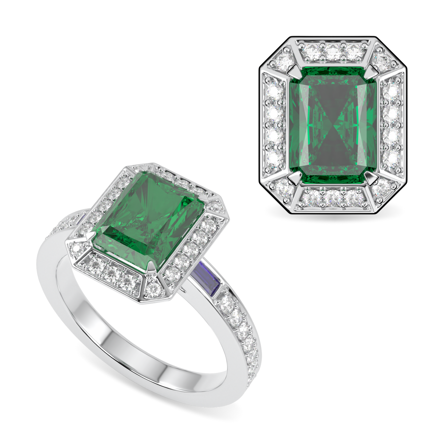 Empower White Gold Emerald Ring and Stud Earring Set