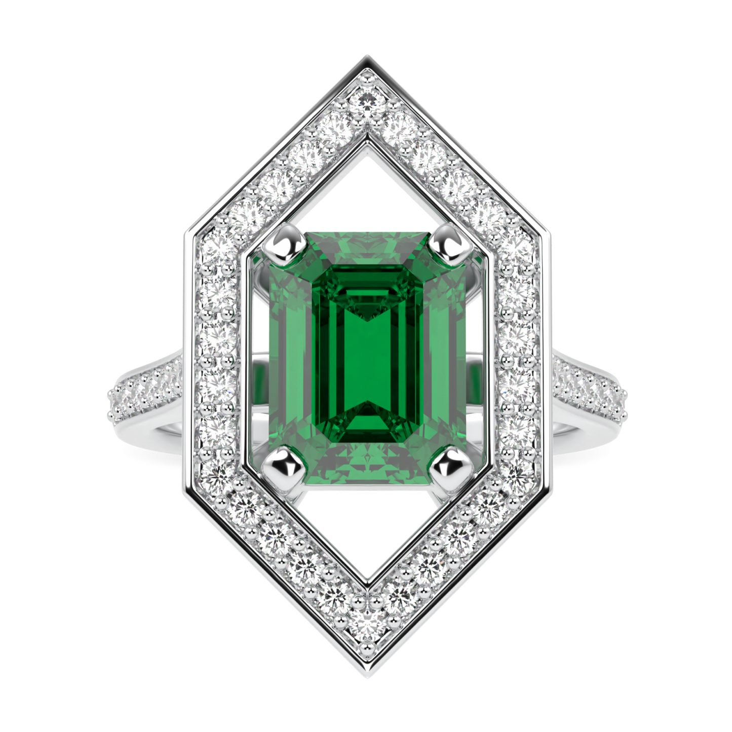 Empress Emerald Diamond Hexagonal Halo Ring