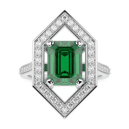 Empress Emerald Diamond Hexagonal Halo Ring