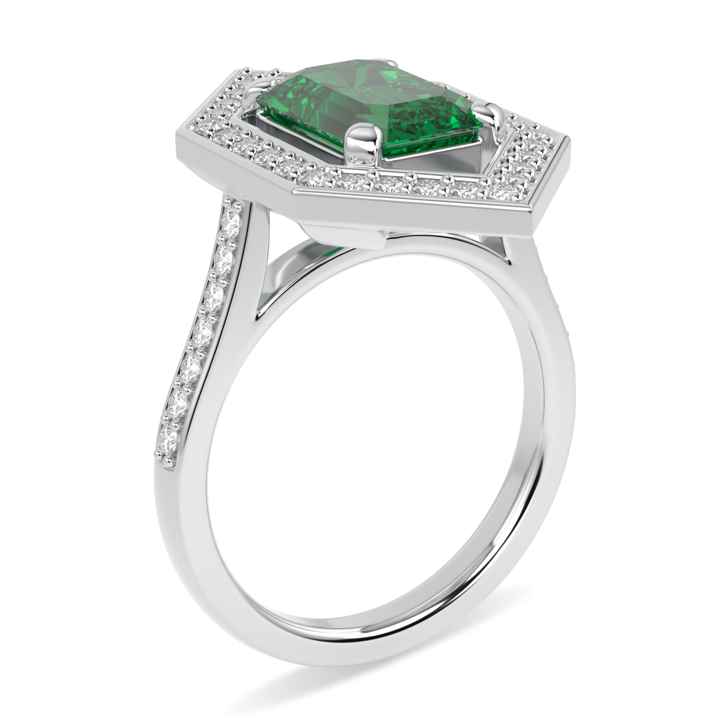 Empress Emerald Diamond Hexagonal Halo Ring