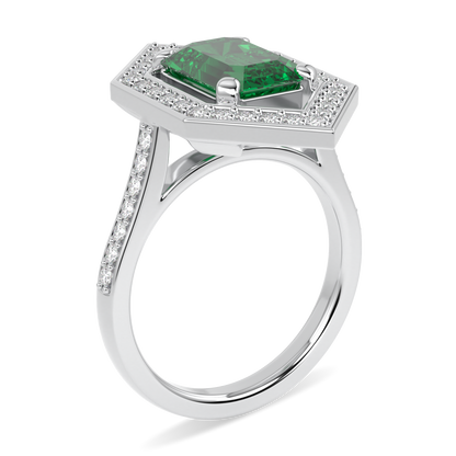 Empress Emerald Diamond Hexagonal Halo Ring