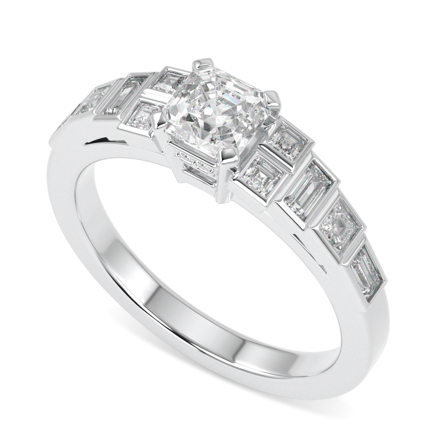 Force Platinum Ascher Cut Diamond Engagement Ring 0.50cts